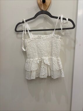 White Eyelet Smocked Peplum Camisole
